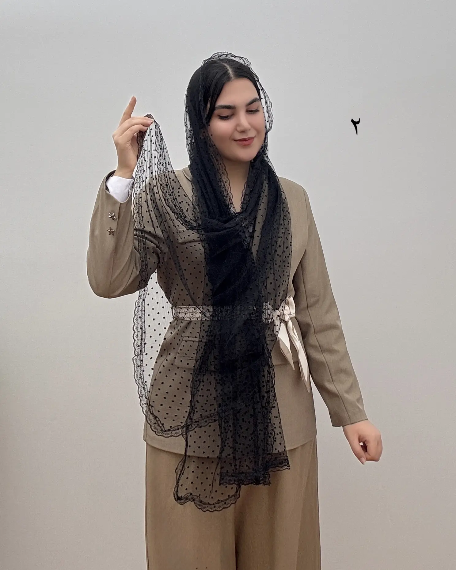 شال مجلسی توری مشکی طرح دار